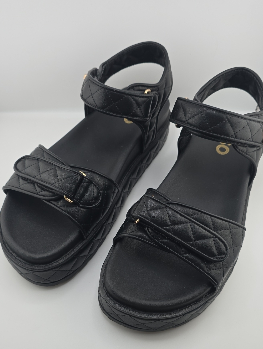 Black Quilted Leather Slingback Flatform Sandals - Picture 13 of 16